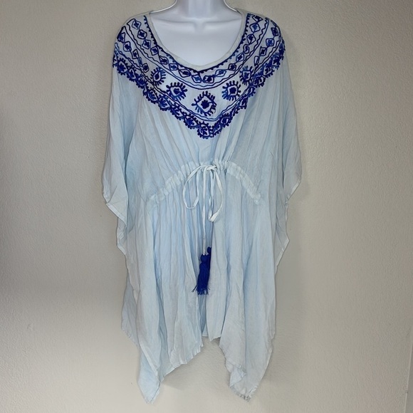 NWT Salty Lemon Blue Embroidered Swim Coverup Dress One Size OS - Picture 1 of 8